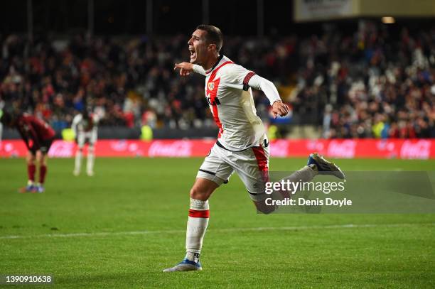 Sergi Guardiola of Rayo Vallecano celebeates after scoring their team's first goal during the La Liga Santander match between Rayo Vallecano and...