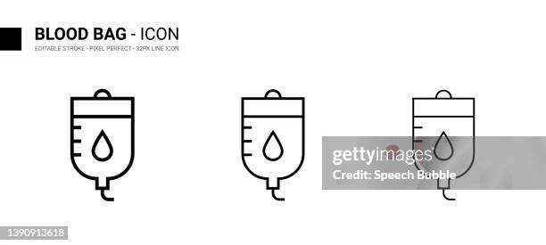 blood bag line icon design, editierbarer strich, pixelperfekt, stock illustration. - blood bag stock illustrations stock-grafiken, -clipart, -cartoons und -symbole