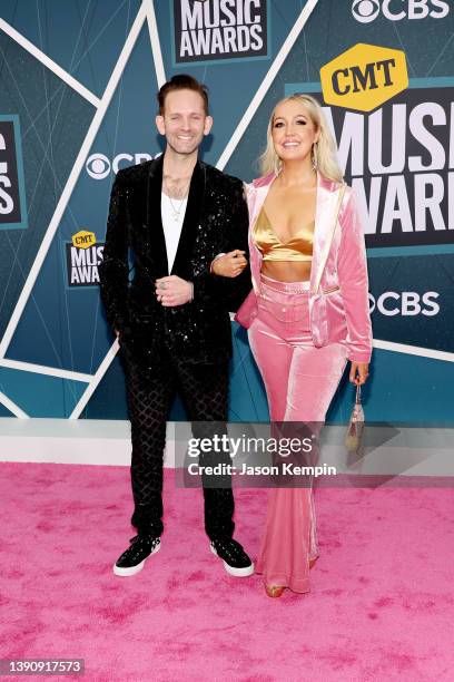 Tyler Cain and Meghan Linsey attend the 2022 CMT Music Awards at Nashville Municipal Auditorium on April 11, 2022 in Nashville, Tennessee.