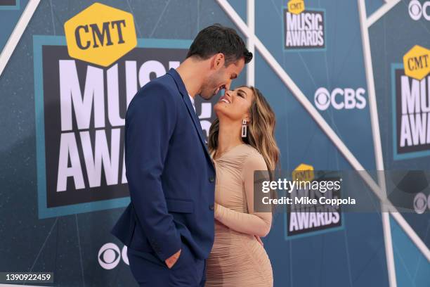 Eric Decker and Jessie James Decker attend the 2022 CMT Music Awards at Nashville Municipal Auditorium on April 11, 2022 in Nashville, Tennessee.