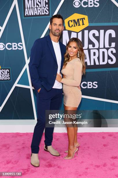 Eric Decker and Jessie James Decker attend the 2022 CMT Music Awards at Nashville Municipal Auditorium on April 11, 2022 in Nashville, Tennessee.