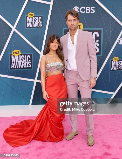 Maren Morris and Ryan Hurd attend the 2022 CMT Music Awards at Nashville Municipal Auditorium on April 11, 2022 in Nashville, Tennessee.