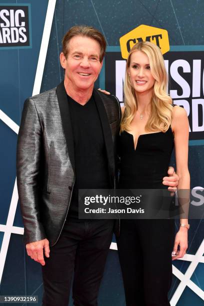 Dennis Quaid and Laura Savoie attend the 2022 CMT Music Awards at Nashville Municipal Auditorium on April 11, 2022 in Nashville, Tennessee.