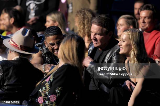 Nelly, Dennis Quaid, and Laura Savoie attend the 2022 CMT Music Awards at Nashville Municipal Auditorium on April 11, 2022 in Nashville, Tennessee.