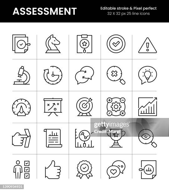 assessment editable stroke line icons - validation stock illustrations