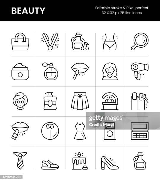 stockillustraties, clipart, cartoons en iconen met beauty editable stroke line icons - zonnebank