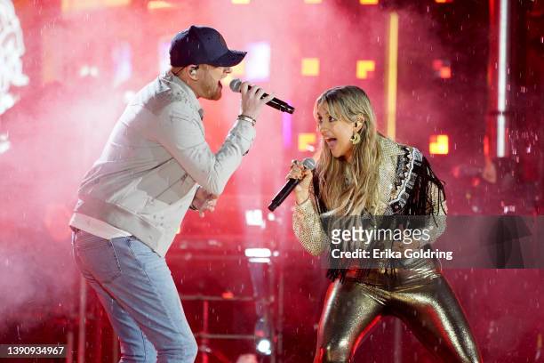Cole Swindell and Lainey Wilson perform at the 2022 CMT Music Awards at Nashville Municipal Auditorium on April 11, 2022 in Nashville, Tennessee.