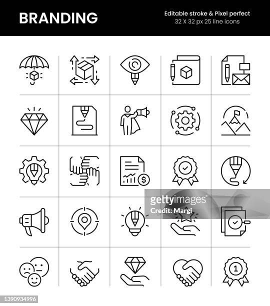 branding editable stroke line icons - advertisement stock illustrations