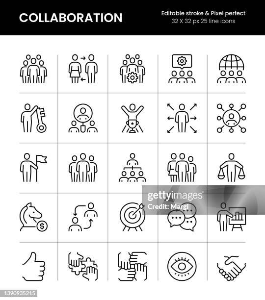 collaboration editable stroke line icons - multitasking stock illustrations