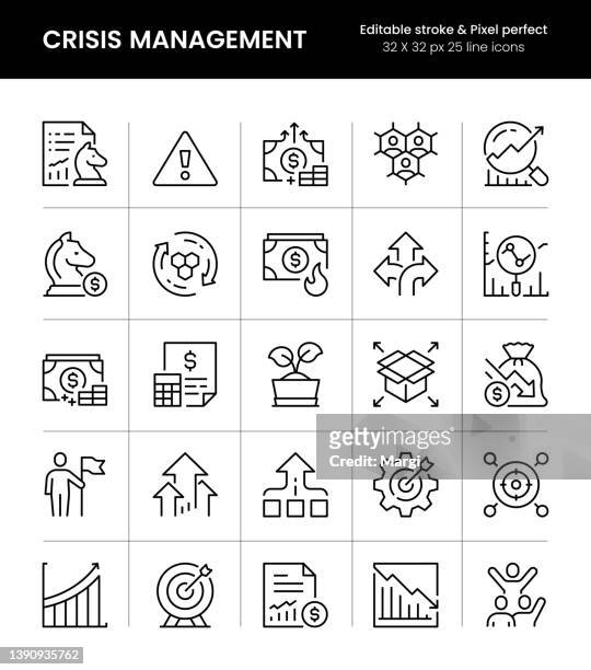 crisis management editable stroke line icons - economy crisis stock illustrations