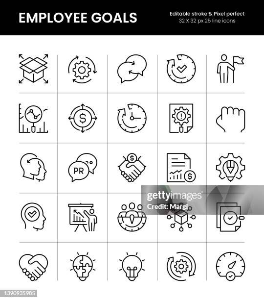 employee goals editable stroke line icons - sales executive stock illustrations