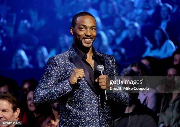 Co-host Anthony Mackie speaks at the 2022 CMT Music Awards at Nashville Municipal Auditorium on April 11, 2022 in Nashville, Tennessee.