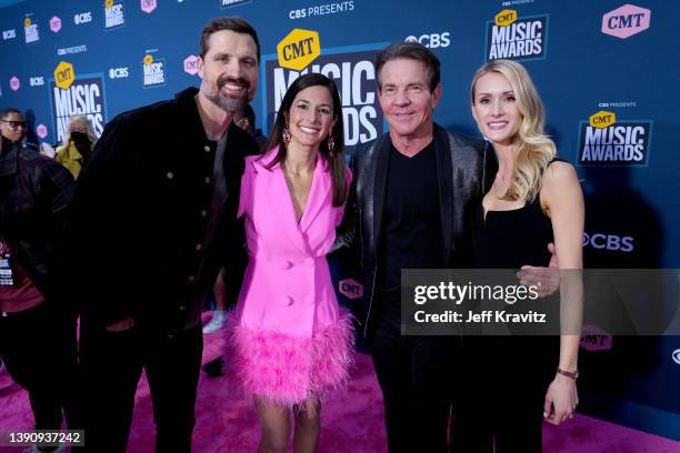 Walker Hayes, Laney Beville Hayes, Dennis Quaid and Laura Savoie attend the 2022 CMT Music Awards at Nashville Municipal Auditorium on April 11, 2022...