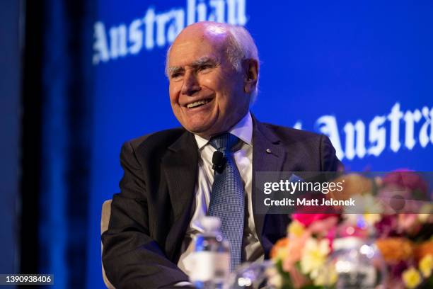 Former Prime Minister John Howard speaks during a Leadership Matters breakfast on April 12, 2022 in Perth, Australia. The 2022 Federal Election will...