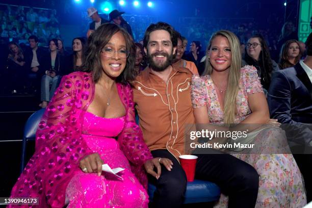 Gayle King, Thomas Rhett and Lauren Akins attend the 2022 CMT Music Awards at Nashville Municipal Auditorium on April 11, 2022 in Nashville,...