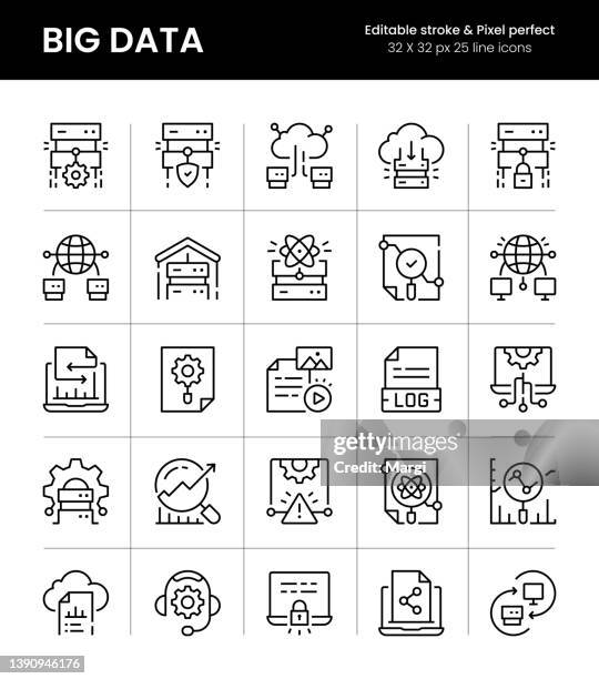 big data editable stroke line icons - log stock illustrations