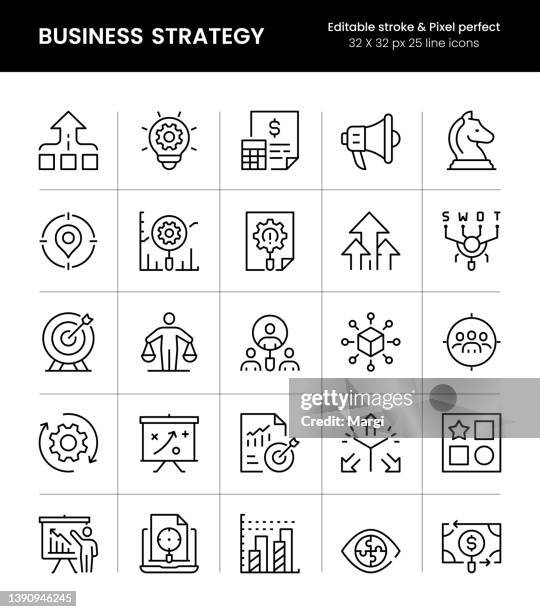 business strategy editable stroke line icons - efficiency concept stock illustrations
