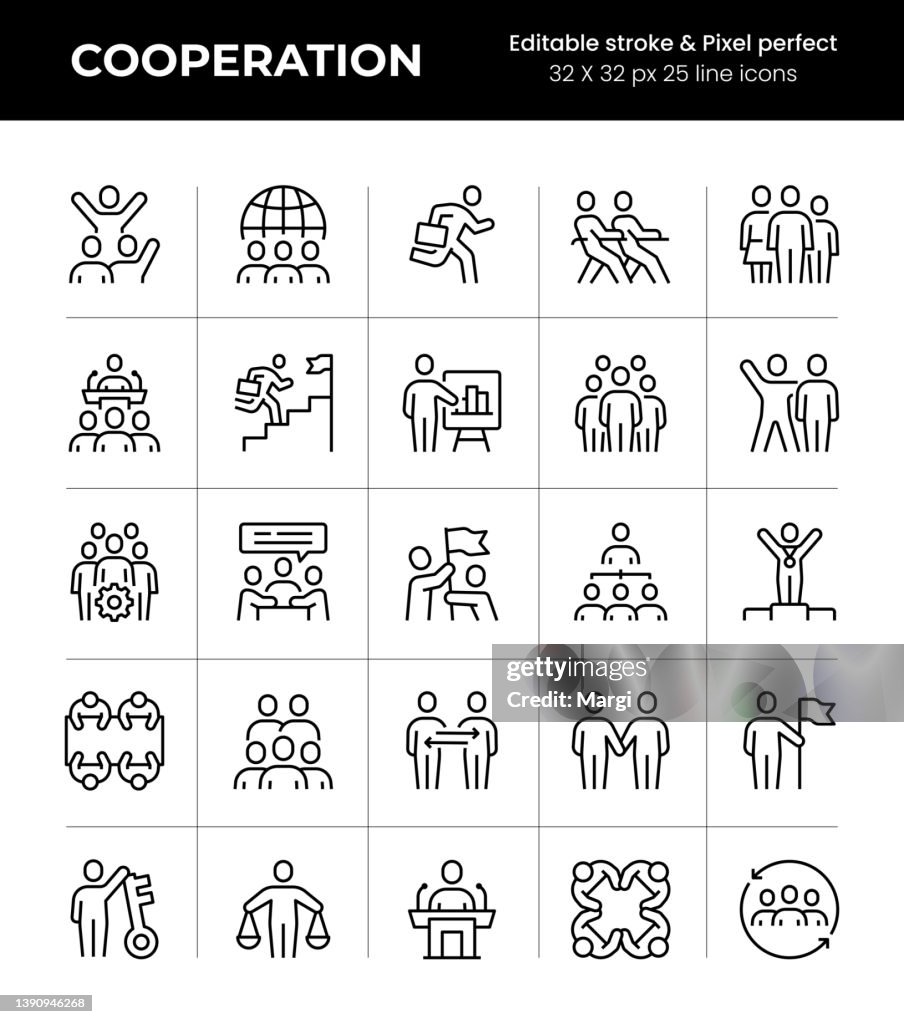 Cooperation Editable Stroke Line Icons