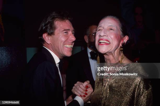English fashion photographer Antony Armstrong-Jones, 1st Earl of Snowdon and French-born American fashion editor Diana Vreeland share a laugh as they...