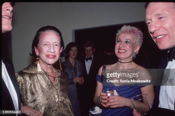 View of French-born American fashion editor Diana Vreeland , American fashion designer Betsey Johnson, and British-American journalist and socialite...