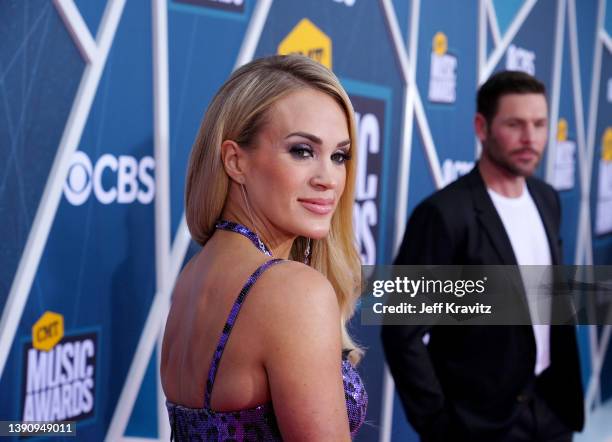 Carrie Underwood and Mike Fisher attend the 2022 CMT Music Awards at Nashville Municipal Auditorium on April 11, 2022 in Nashville, Tennessee.