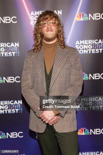 Allen Stone attends the NBC's "American Song Contest" Week 4 Red Carpet at Universal Studios Hollywood on April 11, 2022 in Universal City,...