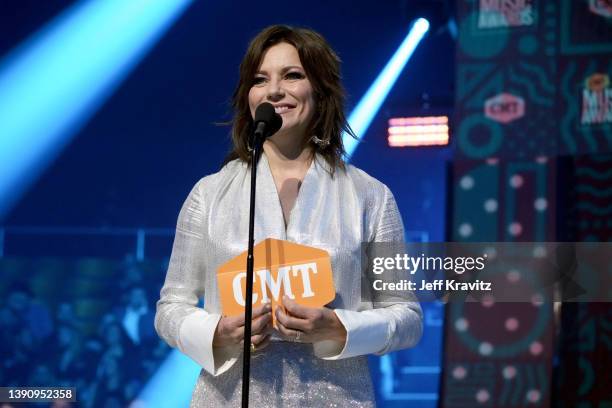 Martina McBride speaks at the 2022 CMT Music Awards at Nashville Municipal Auditorium on April 11, 2022 in Nashville, Tennessee.