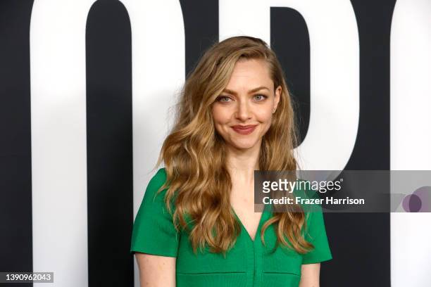 Amanda Seyfried attends the Los Angeles Finale Event For Hulu's "The Dropout" at Paramount Theatre on April 11, 2022 in Los Angeles, California.