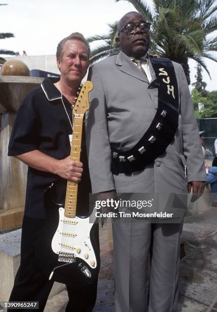 Anson Funderburgh and Sam Myers pose during the Fountain Blues Festival at San Jose State University on May 12, 2001 in San Jose, California.