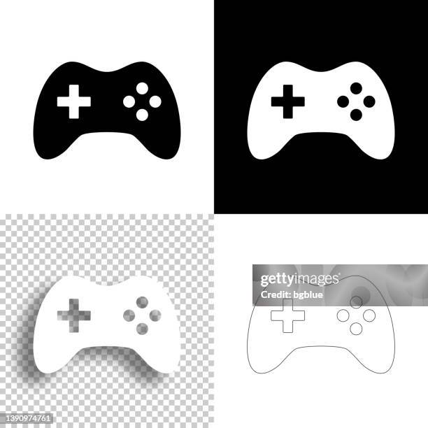 ilustraciones, imágenes clip art, dibujos animados e iconos de stock de controlador de juego. icono para el diseño. fondos en blanco, blancos y negros - icono de línea - gamepad