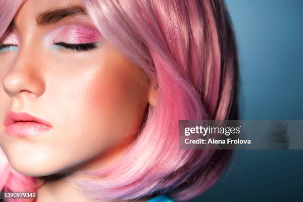 portrait of young beautiful woman - girl with pink hair stock pictures, royalty-free photos & images