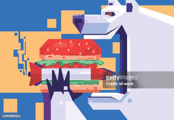 illustrations, cliparts, dessins animés et icônes de ours polaire mangeant un hamburger de missile - carrying in mouth