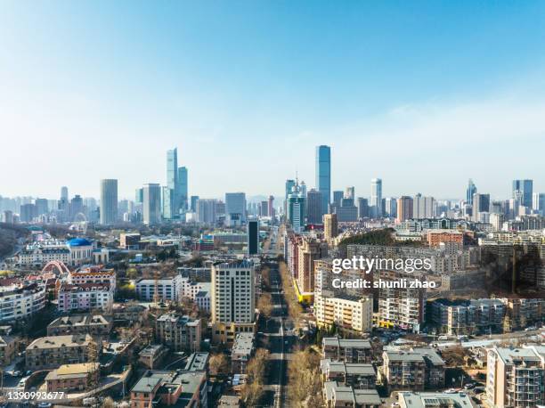 aerial view of skyscrapers in downtown district - shenyang stockfoto's en -beelden