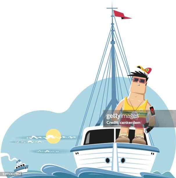 sailing away - sailing crew stock illustrations