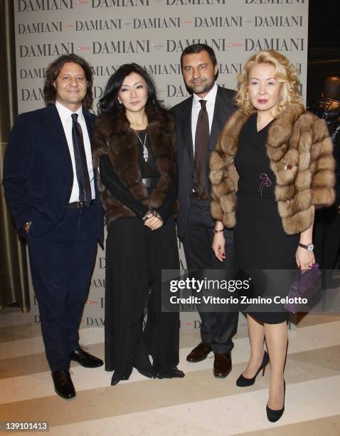 Guido Damiani, Giorgio Damiani and guests attend a cocktail party held at Damiani Flagship store on February 16, 2012 in Milan, Italy.