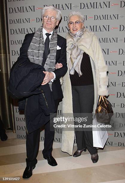 Gianni Tosi and Maria Maggioni attend a cocktail party held at Damiani Flagship store on February 16, 2012 in Milan, Italy.