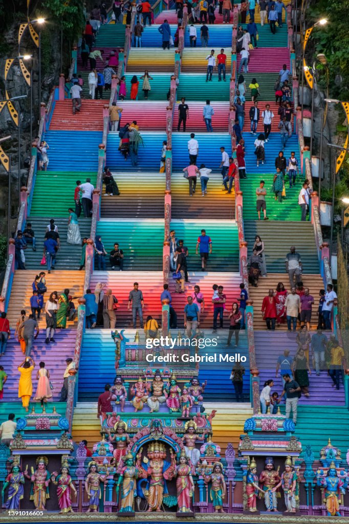 Colorful steps all the way to the top of Batu Caves in Kuala Lumpur