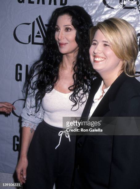 Singer/Actress Cher and daughter Chastity Bono attend the Ninth Annual GLAAD Media Awards on April 19, 1998 at Century Plaza Hotel in Los Angeles,...