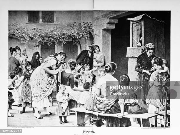 puppet theatre, audience waiting - puppet show stock illustrations