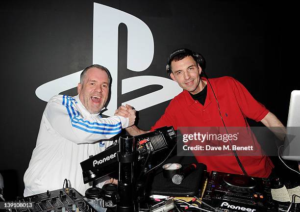 Chris Moyles and Tim Westwood attend the PlayStation Vita Rooms pre-launch event, ahead of the console's official February 22 release, at the Vita...