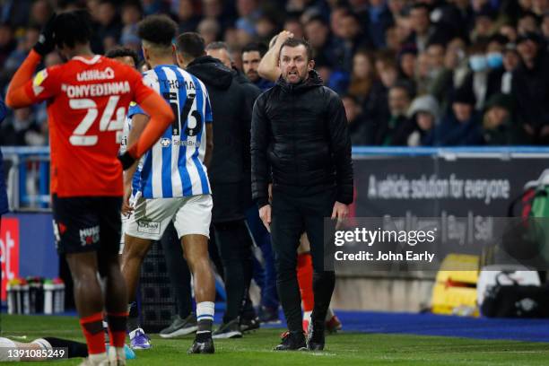 Nathan Jones the manager of Luton Town during the Sky Bet Championship match between Huddersfield Town and Luton Town at John Smith's Stadium on...