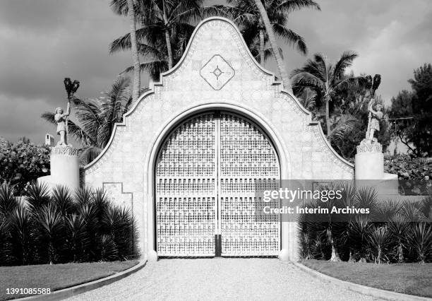 Exterior of Mar-A-Lago, at 1100 South Ocean Boulevard in Palm Beach, Florida, 1967. The Mediterranean style villa was designed by architect Marion...