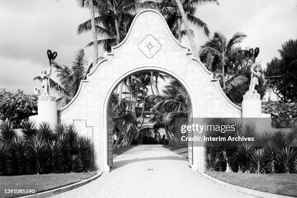 Exterior of Mar-A-Lago, at 1100 South Ocean Boulevard in Palm Beach, Florida, 1967. The Mediterranean style villa was designed by architect Marion...