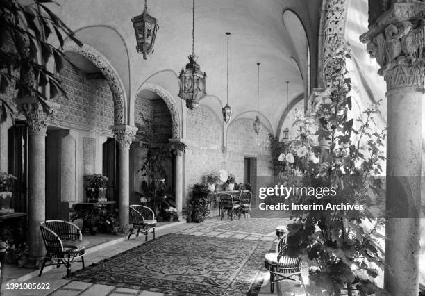 Exterior of Mar-A-Lago, at 1100 South Ocean Boulevard in Palm Beach, Florida, 1967. The Mediterranean style villa was designed by architect Marion...