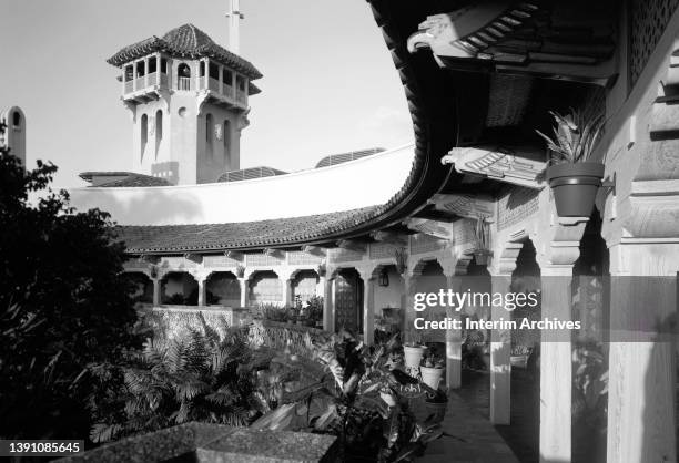 Exterior of Mar-A-Lago, at 1100 South Ocean Boulevard in Palm Beach, Florida, 1967. The Mediterranean style villa was designed by architect Marion...