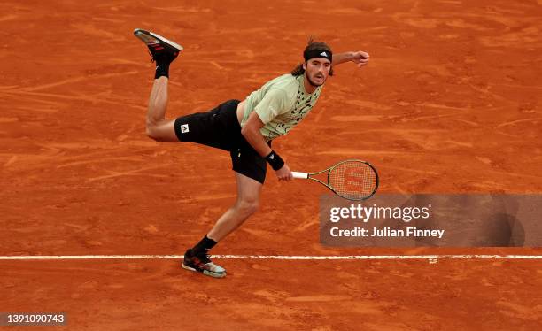 Stefanos Tsitsipas of Greece in action against Fabio Fognini of Italy during day three of the Rolex Monte-Carlo Masters at Monte-Carlo Country Club...