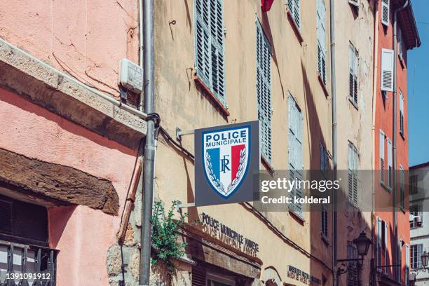 municipal police station in historic district of grasse, france - police station ストックフォトと画像