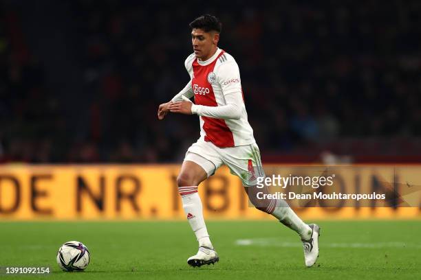 Edson Alvarez of AFC Ajax in action during the Dutch Eredivisie match between Ajax Amsterdam and Sparta Rotterdam at Johan Cruijff Arena on April 09,...