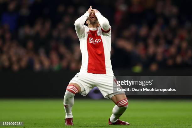 Dusan Tadic of AFC Ajax reacts to a missed chance on goal during the Dutch Eredivisie match between Ajax Amsterdam and Sparta Rotterdam at Johan...