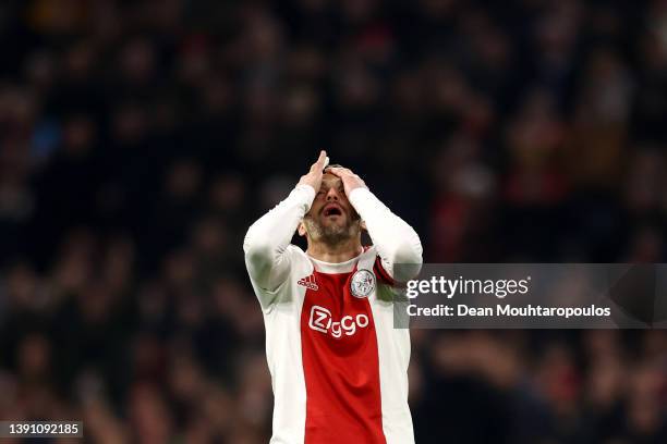 Dusan Tadic of AFC Ajax reacts to a missed chance on goal during the Dutch Eredivisie match between Ajax Amsterdam and Sparta Rotterdam at Johan...